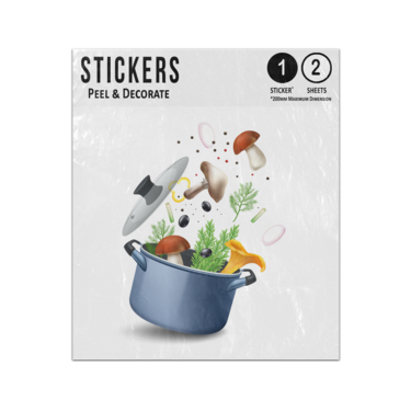 Picture of Autumn Mushroom Soup Pot Recipe Composition Lid Flying Off Sticker Sheets Twin Pack