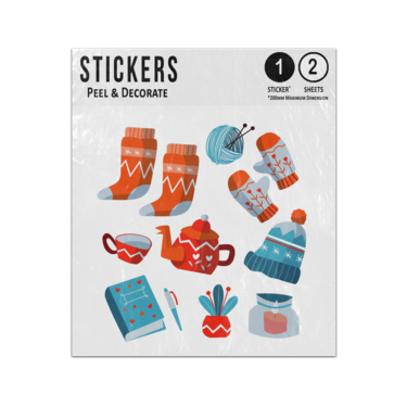 Picture of Autumn Seasonal Items Sock Mit Blue Red Cosy Warm Hat Wool Sticker Sheets Twin Pack