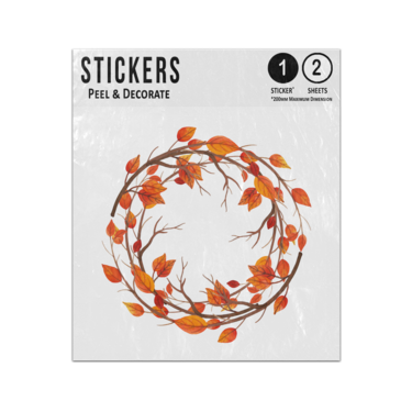 Picture of Autumn Watercolour Orange Leaf Frame Wreath Branches Sticker Sheets Twin Pack
