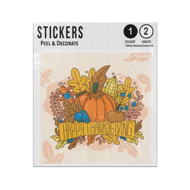 Picture of Happy Thanksgiving Day Autumn Banner Pumpkin Leaf Background Sticker Sheets Twin Pack