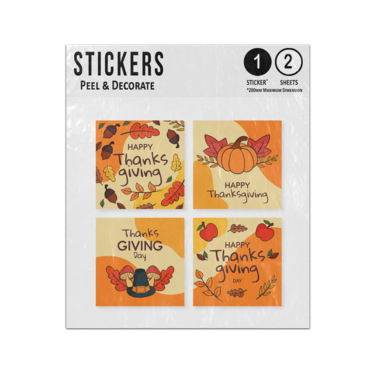 Picture of Happy Thanksgiving Day Four Autumn Harvest Square Badge  Sticker Sheets Twin Pack