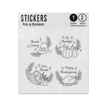 Picture of Happy Thanksgiving Give Thankful Autumn Outline Four Badges Sticker Sheets Twin Pack