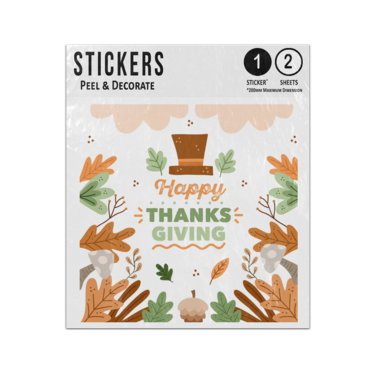 Picture of Happy Thanksgiving Lettering Leaf Top Hat Autumn Background Sticker Sheets Twin Pack