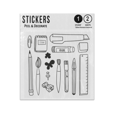 Picture of Arts And Crafts Materials Tools Hand Drawn Line Art Doodles Sticker Sheets Twin Pack