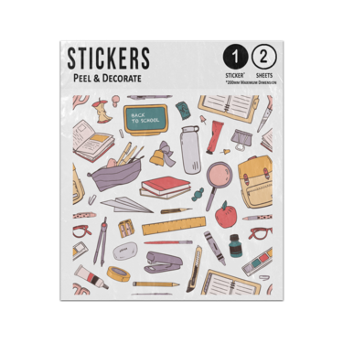 Picture of Back To School Hand Drawn Educational Elements Seamless Pattern Sticker Sheets Twin Pack