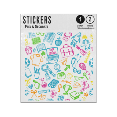 Picture of Back To School Simple Colourful Line Drawing Pattern Sticker Sheets Twin Pack