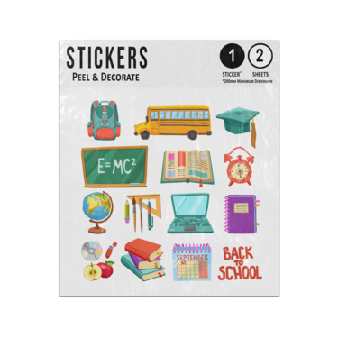 Picture of Back To School Travel Books Calendar Globe Apple Bus Elements Sticker Sheets Twin Pack