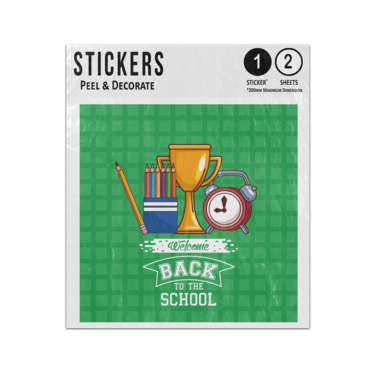 Picture of Back To The School Message Quote Clock Cup Pencils Drawings Sticker Sheets Twin Pack