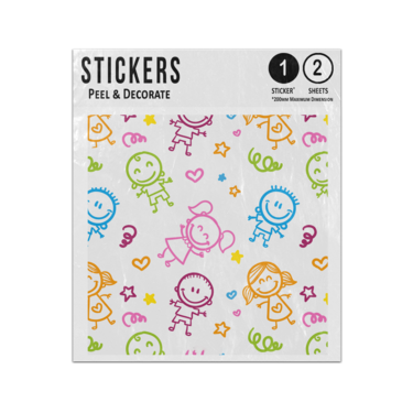 Picture of Children Stick Drawing Boy Girl Baby Colourful Line Drawings Pattern Sticker Sheets Twin Pack
