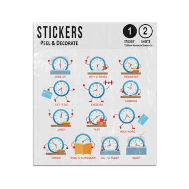 Picture of Clock Tell The Time Cartoon Character Daily Routines Child Education Sticker Sheets Twin Pack
