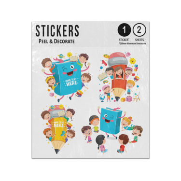 Picture of Happy Kids Enjoying Reading And Writing Book Pencil Characters Sticker Sheets Twin Pack