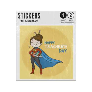 Picture of Happy Teachers Day Female Woman Character Wearing Super Hero Cape Sticker Sheets Twin Pack
