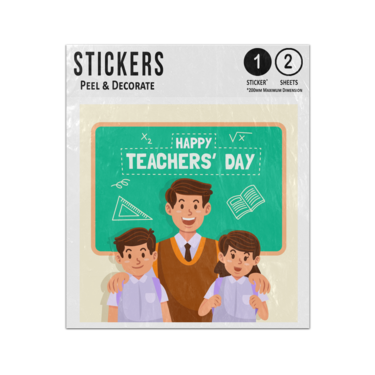 Picture of Happy Teachers Day On Chalkboard With Male Teacher And Boy Girl Kids Sticker Sheets Twin Pack