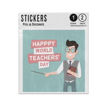 Picture of Happy World Teachers Day Smiling Male Man Teacher Holding Book Sticker Sheets Twin Pack