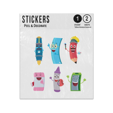 Picture of Pen Pencil Rubber Crayon Eraser Cartoon Characters Sticker Sheets Twin Pack