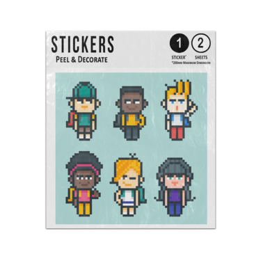 Picture of Pixelated School Student Friends Characters Pixel Dots Sticker Sheets Twin Pack