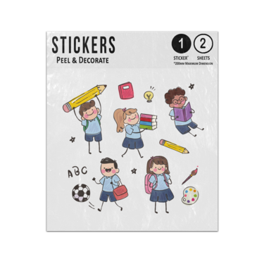Picture of School Children Reading Writing Drawing Playing Character Doodles Sticker Sheets Twin Pack