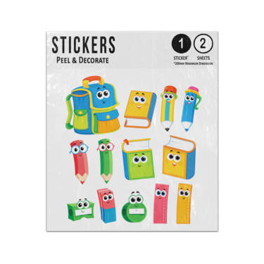 Picture of School Everyday Items Cute Cartoon Characters Collection Set Sticker Sheets Twin Pack