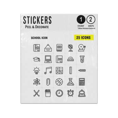 Picture of School Icons Line Drawings Simple Hand Drawn Set Sticker Sheets Twin Pack