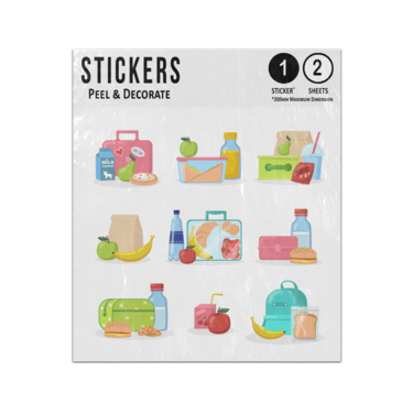 Picture of School Lunch Bag Box Contents Healthy Water Fruit Sandwiches Set Sticker Sheets Twin Pack
