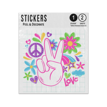 Picture of Vintage Peace Fingers Hand Modern Cnd Symbol Love Flowers Doodles Sticker Sheets Twin Pack