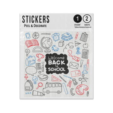 Picture of Welcome Back To School Line Drawing Education Learning Items Doodles Sticker Sheets Twin Pack