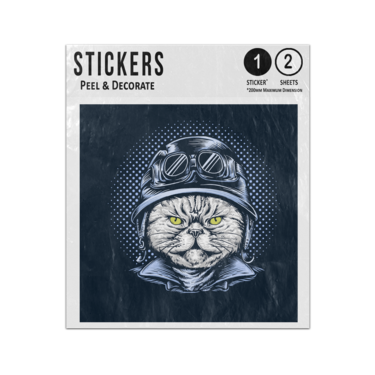 Picture of Angry Cat Wearing Motorbike Man Of Mayhem Helmet Illustration Sticker Sheets Twin Pack
