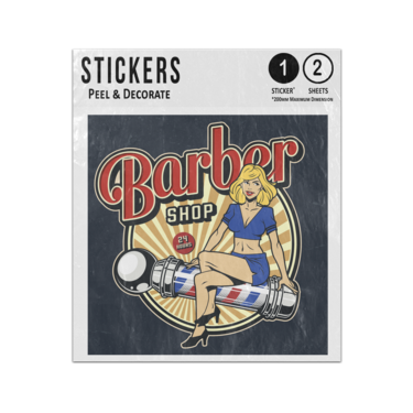 Picture of Barber Shop 24 Hour Opening Vintage Cute Girl Retro Style Sticker Sheets Twin Pack