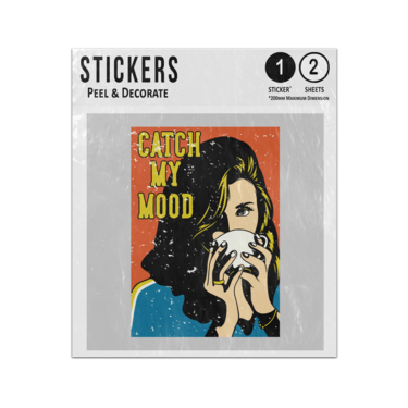 Picture of Catch My Mood Girl Drinking Coffee Vintage Retro Poster Artwork Sticker Sheets Twin Pack