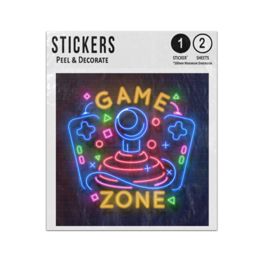 Picture of Game Zone Retro Joystick Video Gaming Doodles Neon Light Sign Style Sticker Sheets Twin Pack