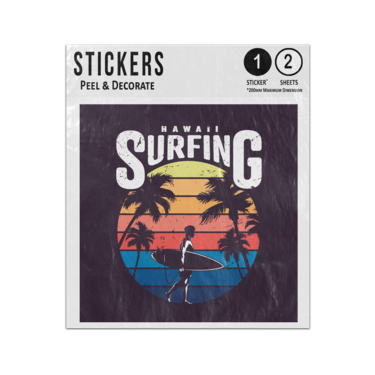 Picture of Hawaii Surfing Surf Boarder Vintage Sunset Print Illustration Sticker Sheets Twin Pack