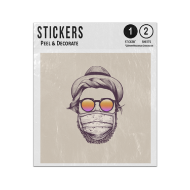Picture of Hipster Man Wearing Straw Hat And Face Protection Mask Illustration Sticker Sheets Twin Pack