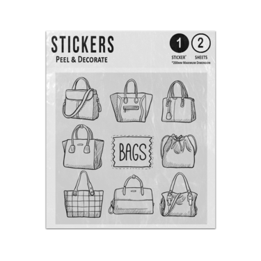 Picture of Ladies Fashion Handbags Woman Shopping Bag Line Drawings Illustrations Sticker Sheets Twin Pack
