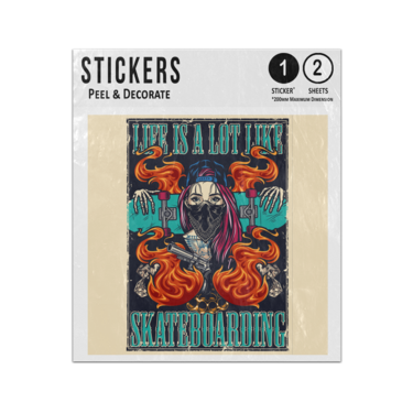 Picture of Life Is A Lot Like Skateboarding Dia De Los Muertos Mexican Vintage Style Sticker Sheets Twin Pack