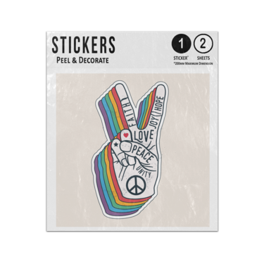 Picture of Peace Hand Split Fingers Faith Joy Hope Love 3D Rainbow Retro Artwork Sticker Sheets Twin Pack