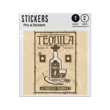 Picture of Tequila Bottle Glass Lime Chilli Pepper Authentic Vintage Mexico Sticker Sheets Twin Pack