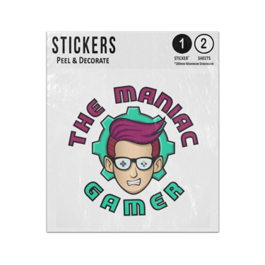 Picture of The Maniac Gamer Typography Lettering Geek Glasses Boy Character Sticker Sheets Twin Pack