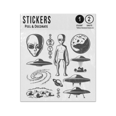 Picture of Ufo Aliens Space Ship Flying Saucer Roswell X Files Monochrome Sketch Sticker Sheets Twin Pack