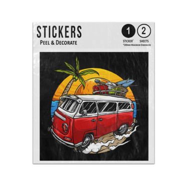 Picture of Vintage Camper Van Sunset Beach Surf Boards Sticker Sheets Twin Pack