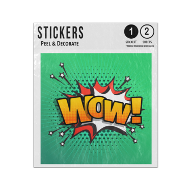 Picture of Wow Word Lettering Bursting Out Of Speech Bubble Vintage Pop Art Style Sticker Sheets Twin Pack