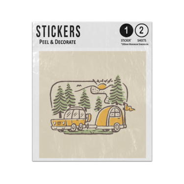 Picture of Adventure Camping Car And Caravan Touring Woodland Mountains Drawing Sticker Sheets Twin Pack