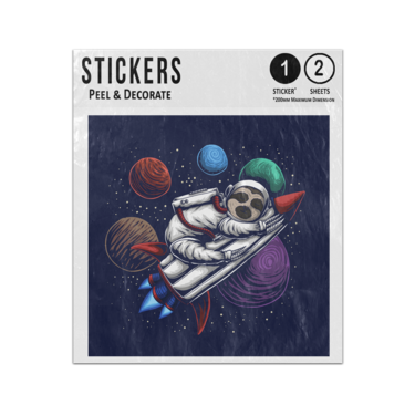 Picture of Astronaut Sloth Sleeping On Rocket In Outer Space With Planets Art Sticker Sheets Twin Pack