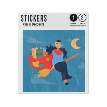 Picture of Befana Old Woman Riding Broomstick Delivering Presents Italy Epiphany Sticker Sheets Twin Pack