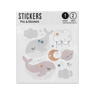 Picture of Boy Girl Baby Whales Pretty Clouds Moon Planets Cute Drawings Set Sticker Sheets Twin Pack