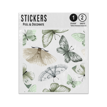 Picture of Butterflies Moths Insects Large Bright Wings Watercolour Illustrations Sticker Sheets Twin Pack