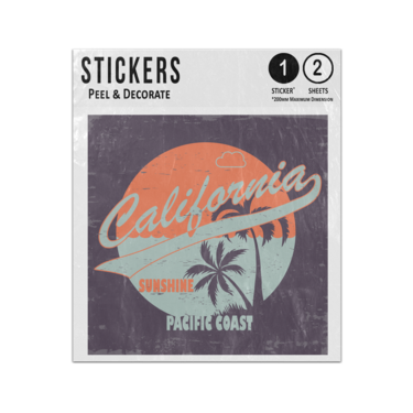 Picture of California Sunshine Pacific Coast Lettering Vintage Retro Illustration Sticker Sheets Twin Pack