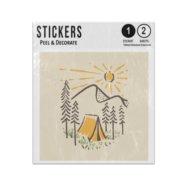 Picture of Camping Nature Adventure Forest Hills Mountains Sunshine Line Drawing Sticker Sheets Twin Pack