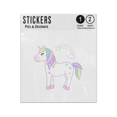 Picture of Cartoon Pony Rainbow Coloured Mane Tail Pastel Hand Drawing Sticker Sheets Twin Pack