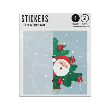 Picture of Cartoon Santa Claus Poking Around Wall With Christmas Tree  Sticker Sheets Twin Pack
