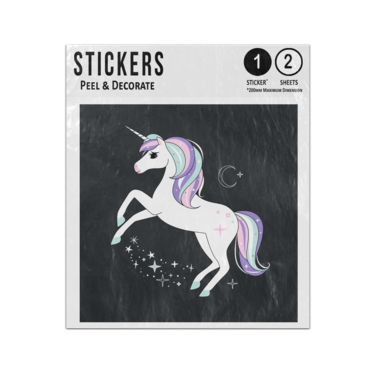 Picture of Girly Unicorn Prancing Magic Stars Artwork Illustration Sticker Sheets Twin Pack